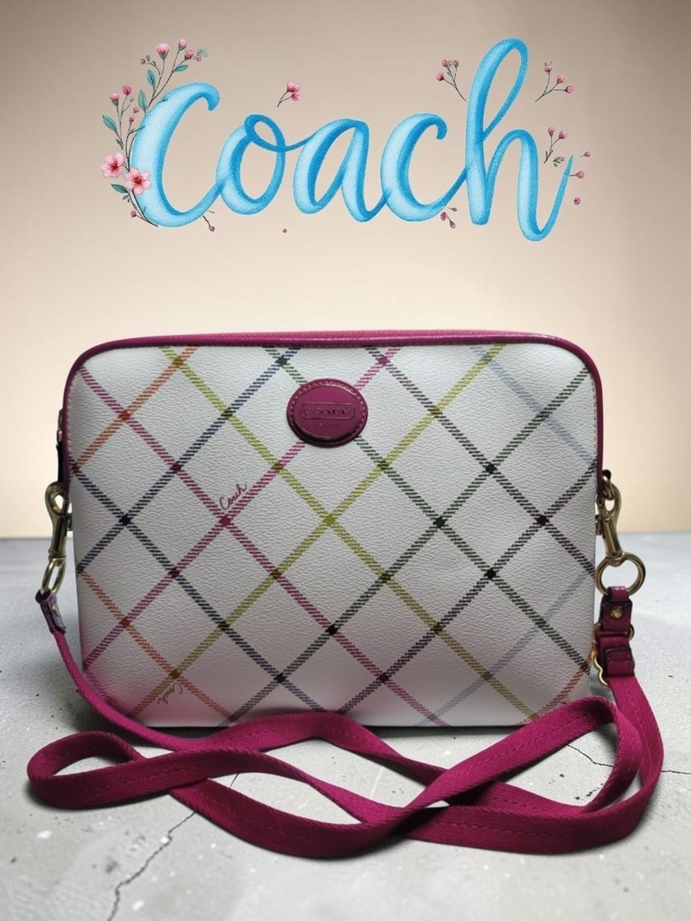 Coach Peyton Tattersall Tablet/iPad Sleeve Crossbody EUC